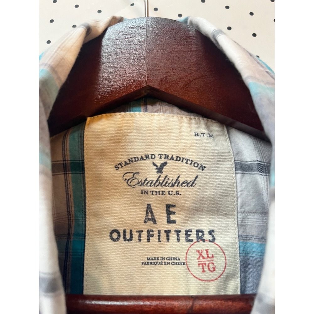 American Eagle Western Shirt Mens‎ XL Plaid Pearl Snap Cowboy Vintage Fit Blue - Picture 5 of 10